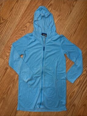 Lands' End Sky Blue Hooded Zip-Up bathing suit cover up